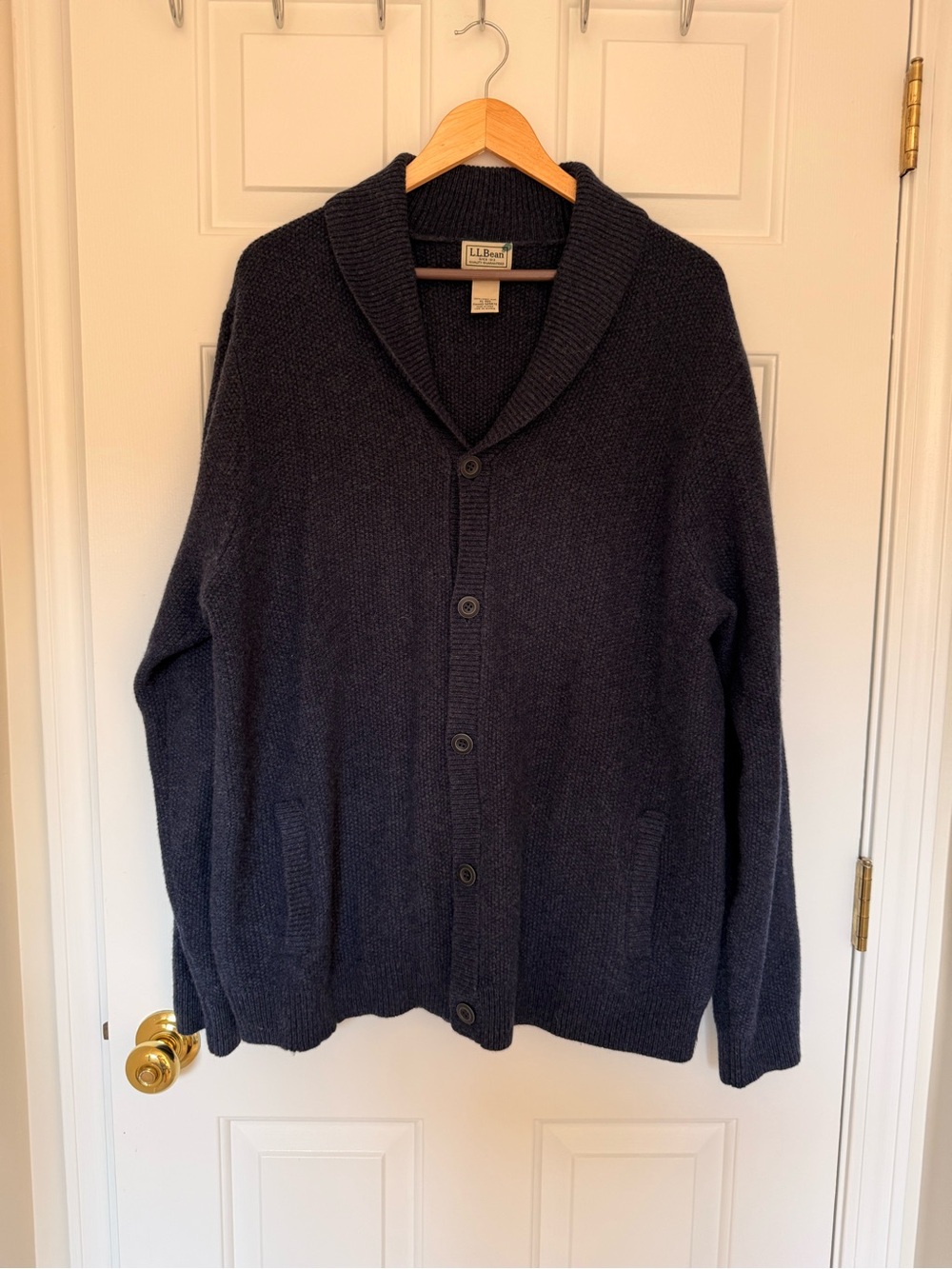 Mens L.L. Bean Navy Shawl Collar Button Cardigan Sweater